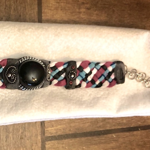 ❤️🤍🩵🖤Leather Bracelet w/Obsidian stone - Picture 3 of 7